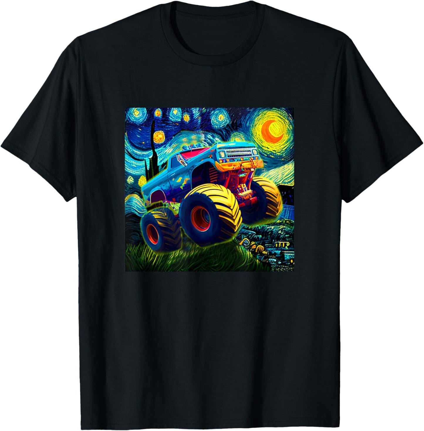 Cool Monster Truck Shirt Boy Men Adult Artistic Car Van Gogh T-Shirt - T-Shirt | Black