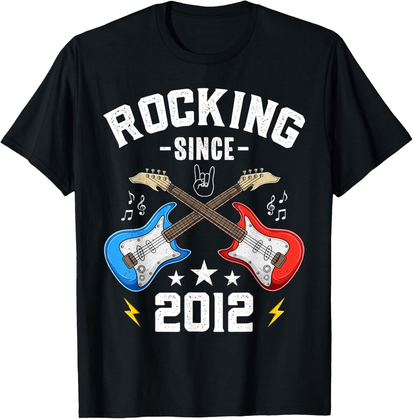 13 Year Old Rocking Since 2012 Guitar 13th Birthday T-Shirt - T-Shirt | Black