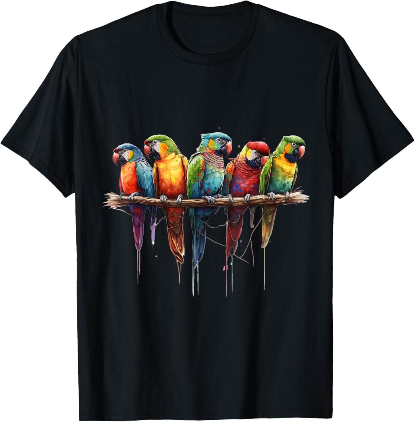 Parrots Watercolour Exotic Tropical Bird Nature Colourful T-Shirt - T-Shirt | Black