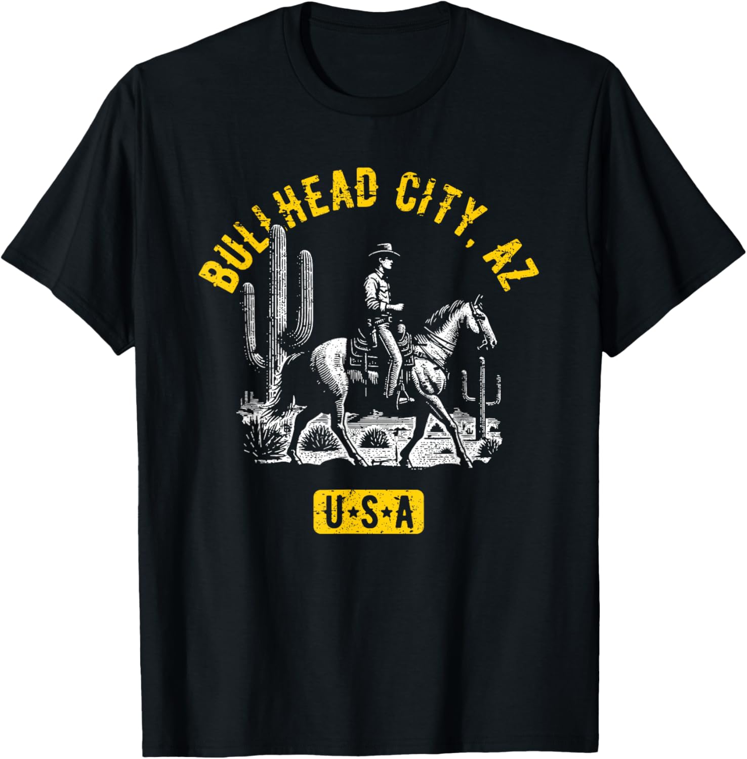 Bullhead City AZ USA Cowboy Horse Distressed Style Design T-Shirt - T-Shirt | Black