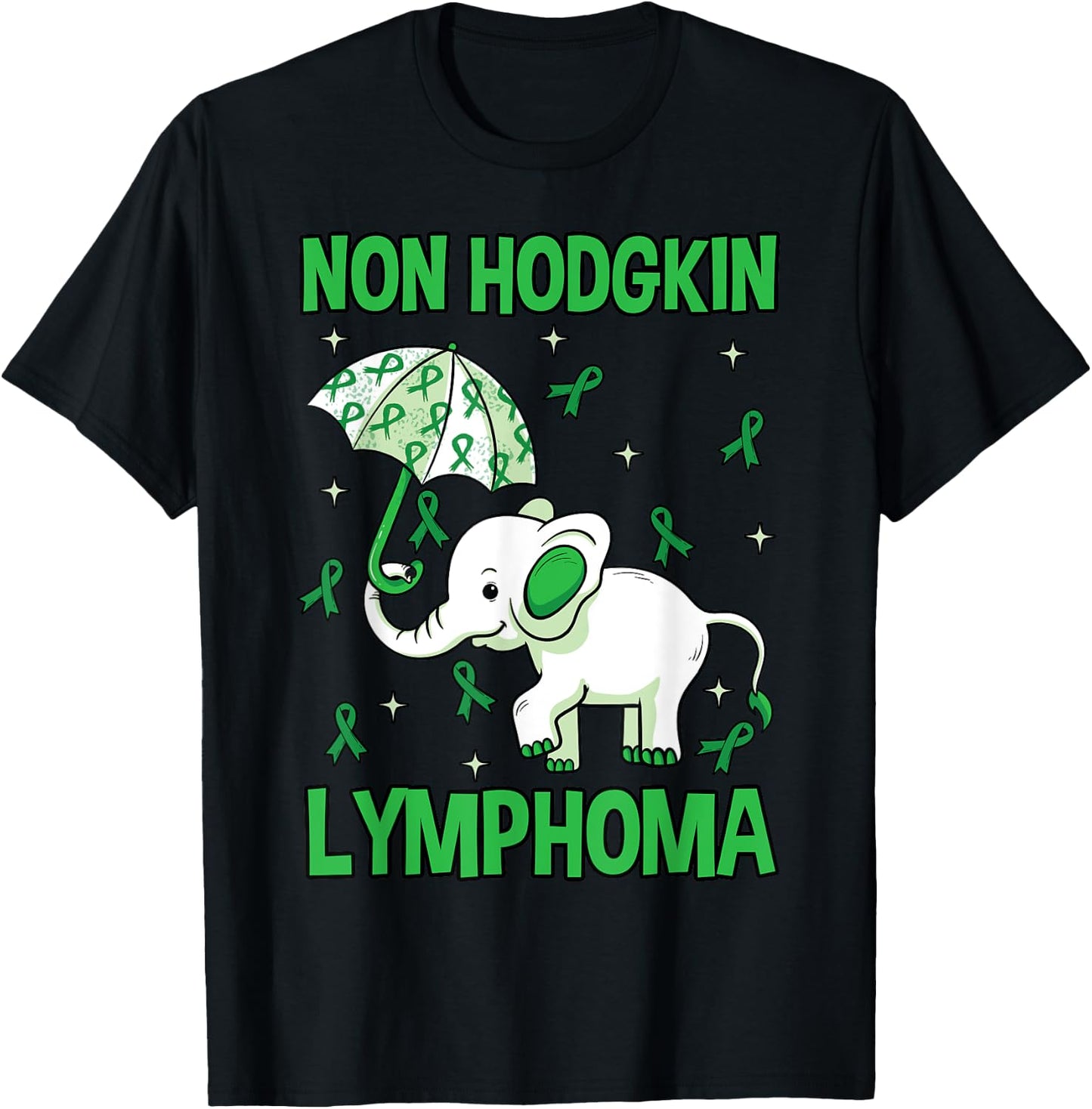 Elephant Non-Hodgkins Lymphoma Lymphocytes Green Gift T-Shirt - T-Shirt | Black