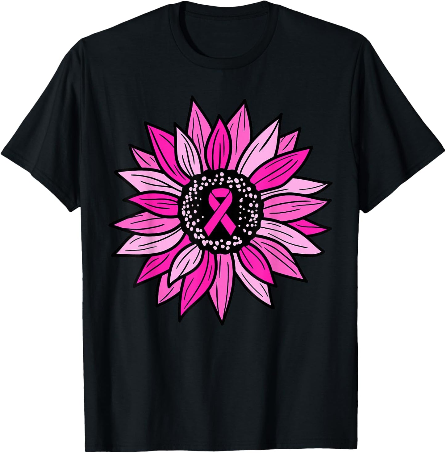 Pink Ribbon Sunflower Breast Cancer Awareness Women Kids T-Shirt - T-Shirt | Black