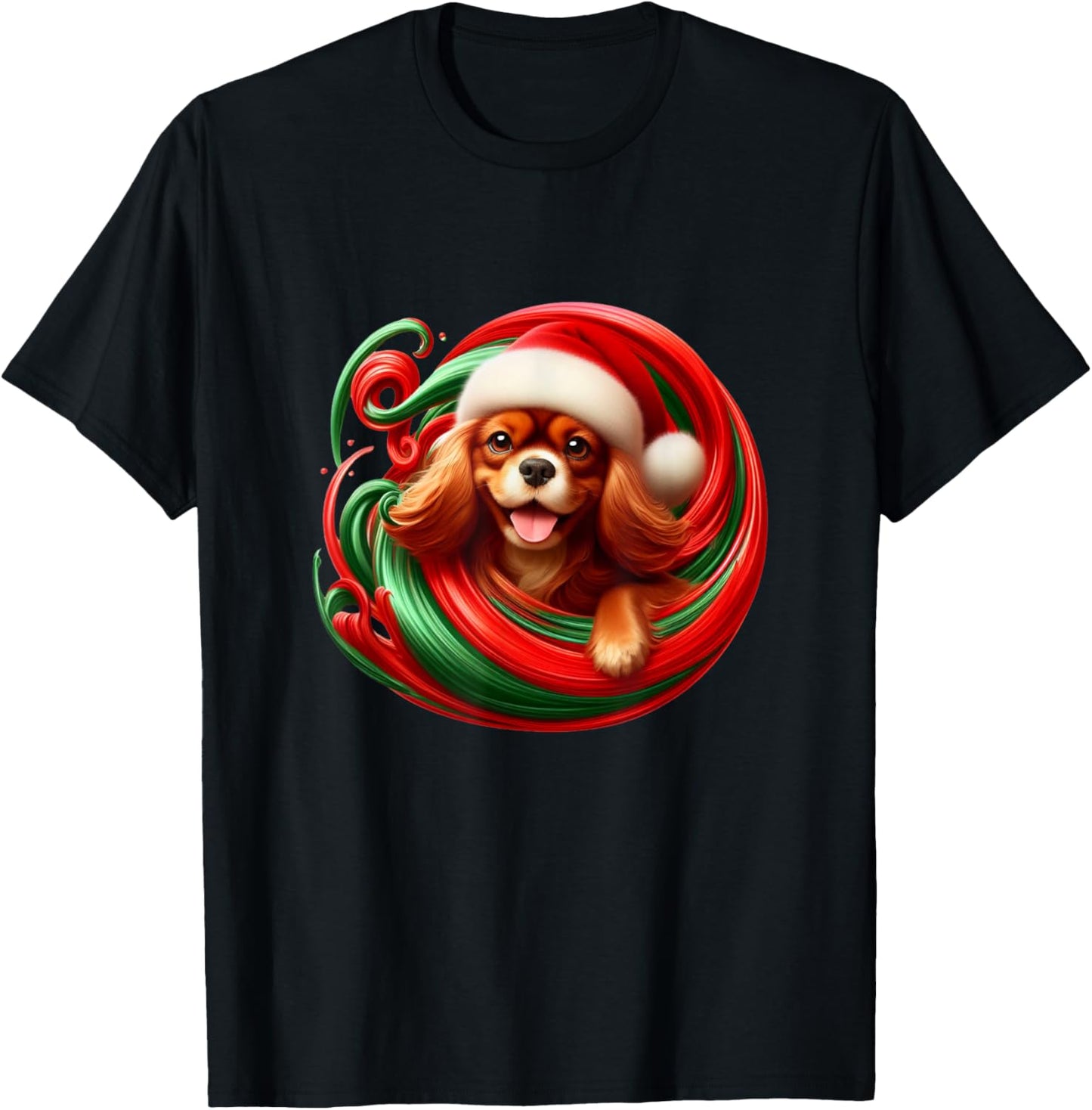 Cavalier King Charles Spaniel Dog Ruby Christmas Swirl T-Shirt - T-Shirt | Black