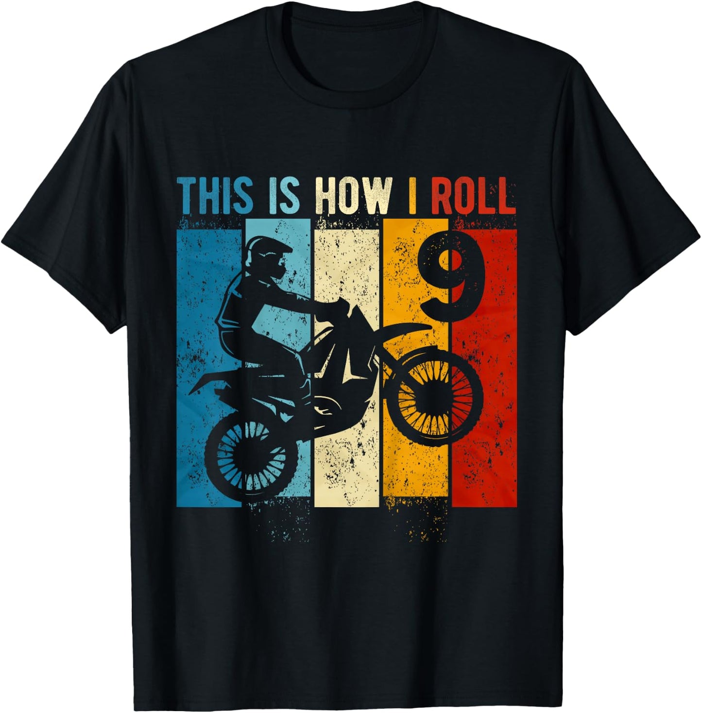 Kids 9 Year Old Birthday Boy Motocross 9th Birthday Dirt Bike T-Shirt - T-Shirt | Black