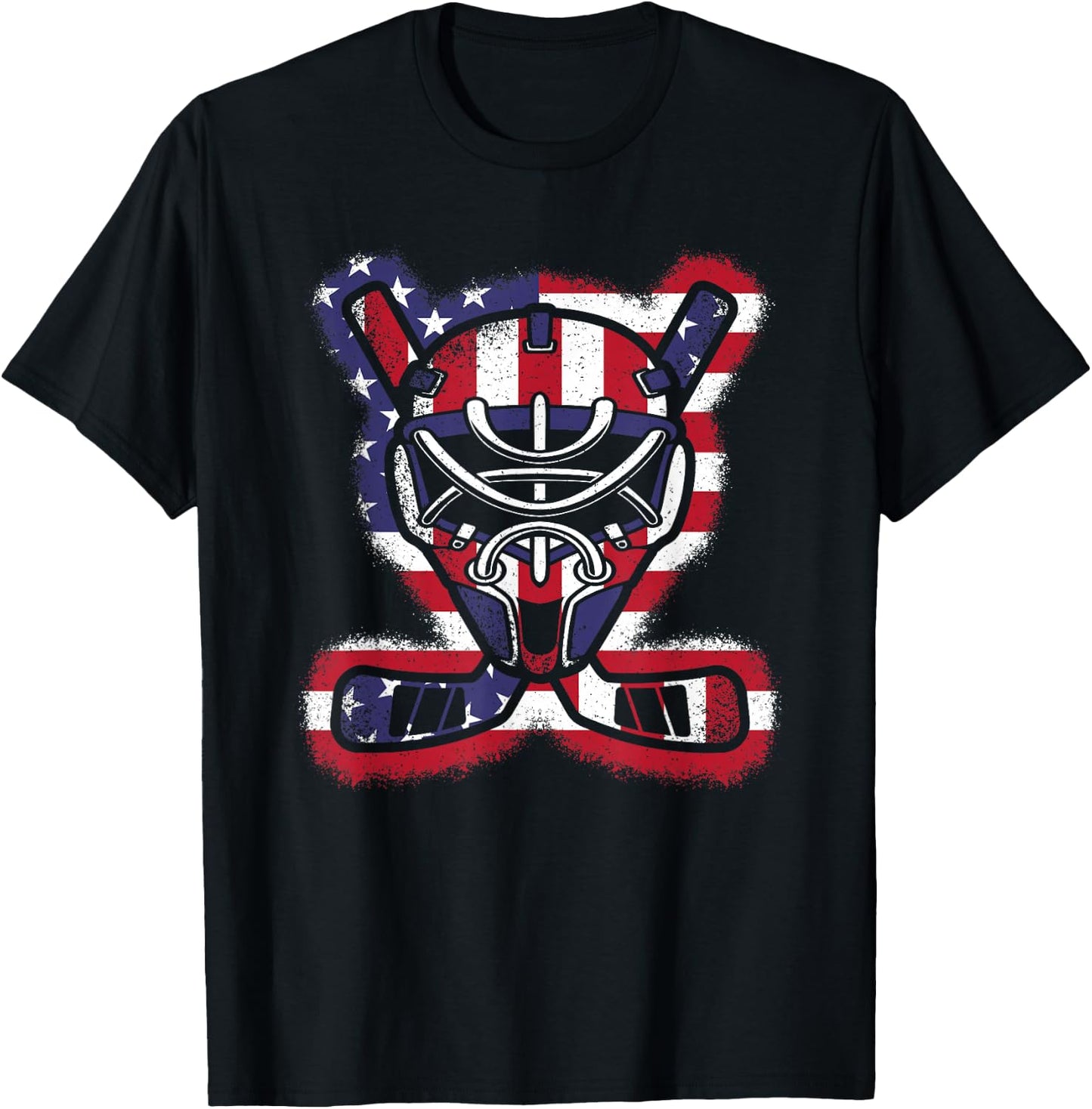 Vintage American Flag Ice Hockey Player Men Women Kids T-Shirt - T-Shirt | Black