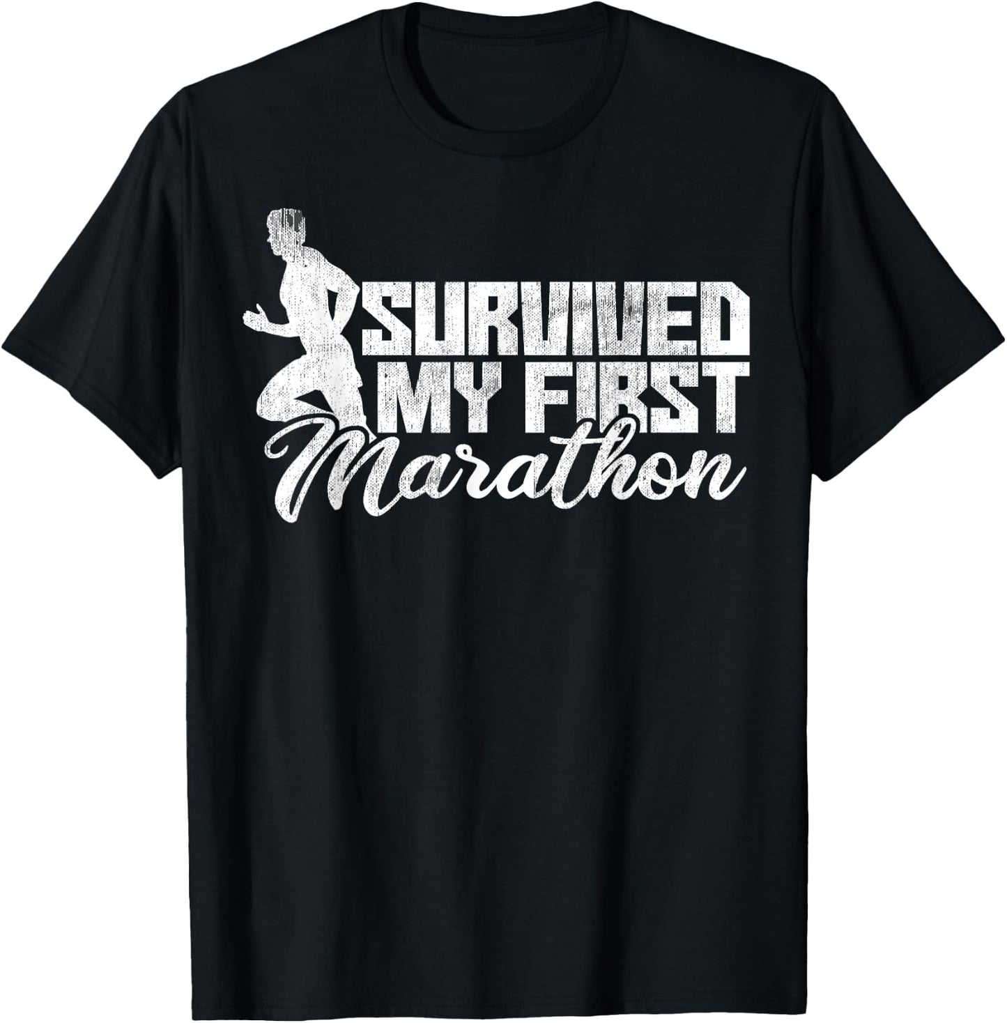 Funny Survived My First Marathon and Didn't Die Runners Gift T-Shirt - T-Shirt | Black