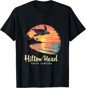 Hilton Head South Carolina Sunset Turtle T-Shirt - T-Shirt | Black