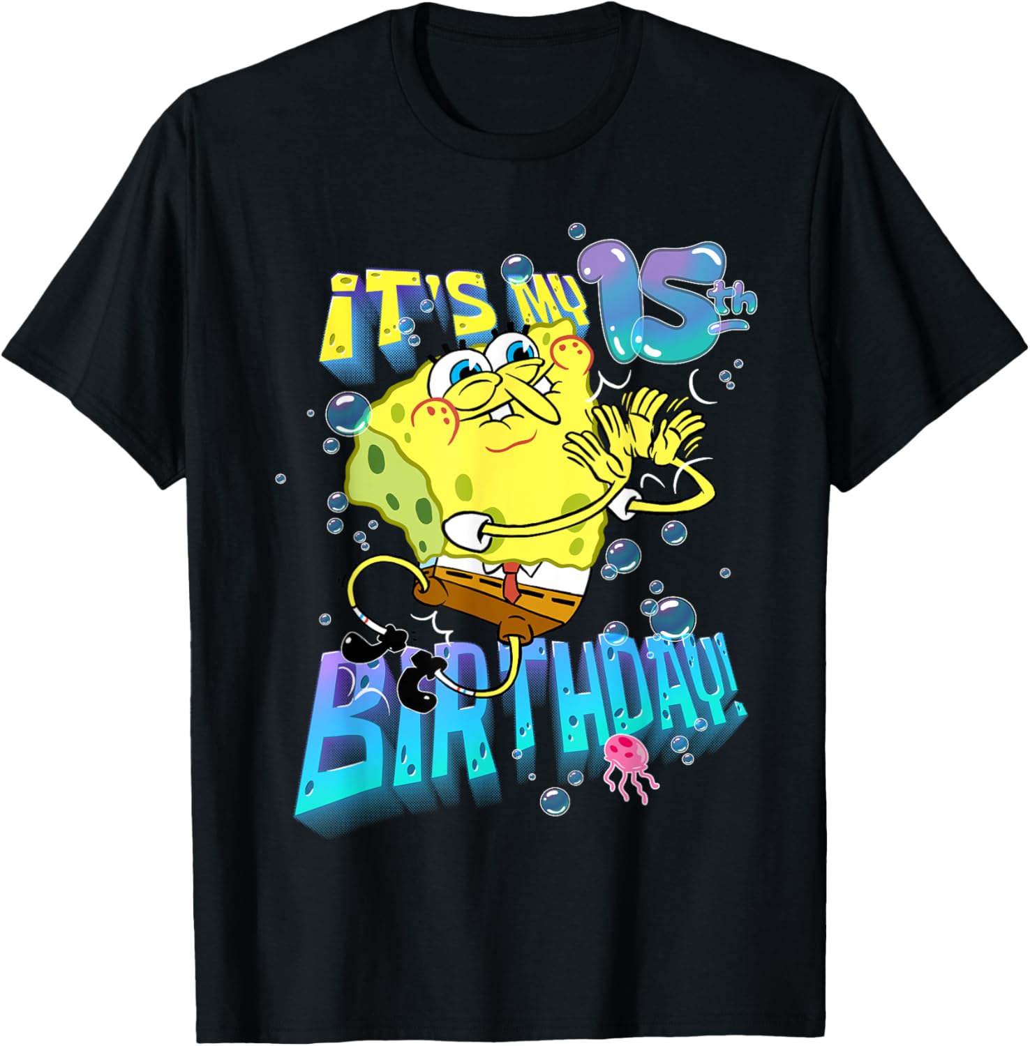Spongebob It's My 15th Birthday Boy Girl Teen BDay Spongebob T-Shirt - T-Shirt | Black
