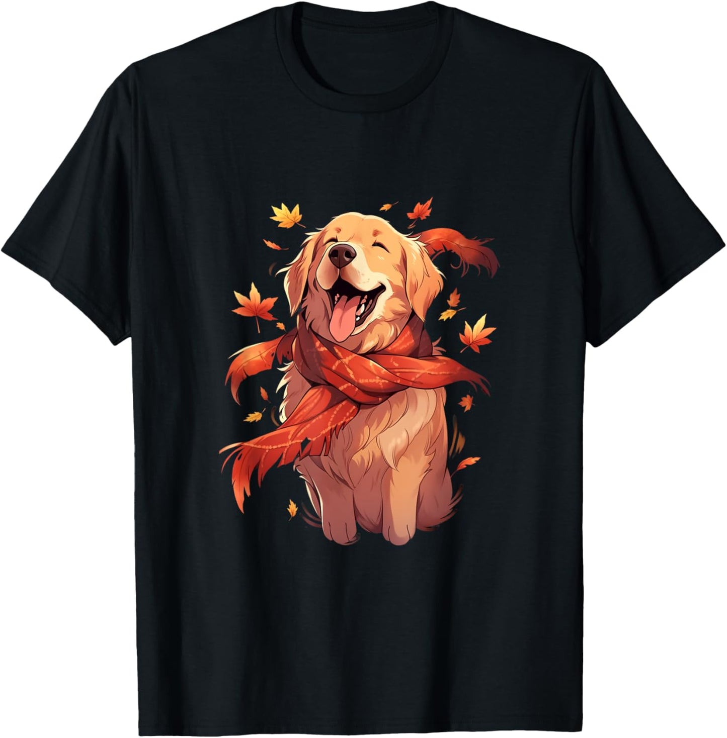 Golden Retriever Autumn Dog Autumn Leaves Thanksgiving T-Shirt - T-Shirt | Black