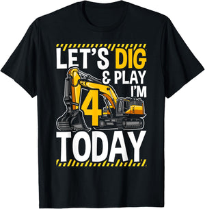 Birthday Boy 4 Construction 4th Birthday Excavator Birthday T-Shirt - T-Shirt | Black