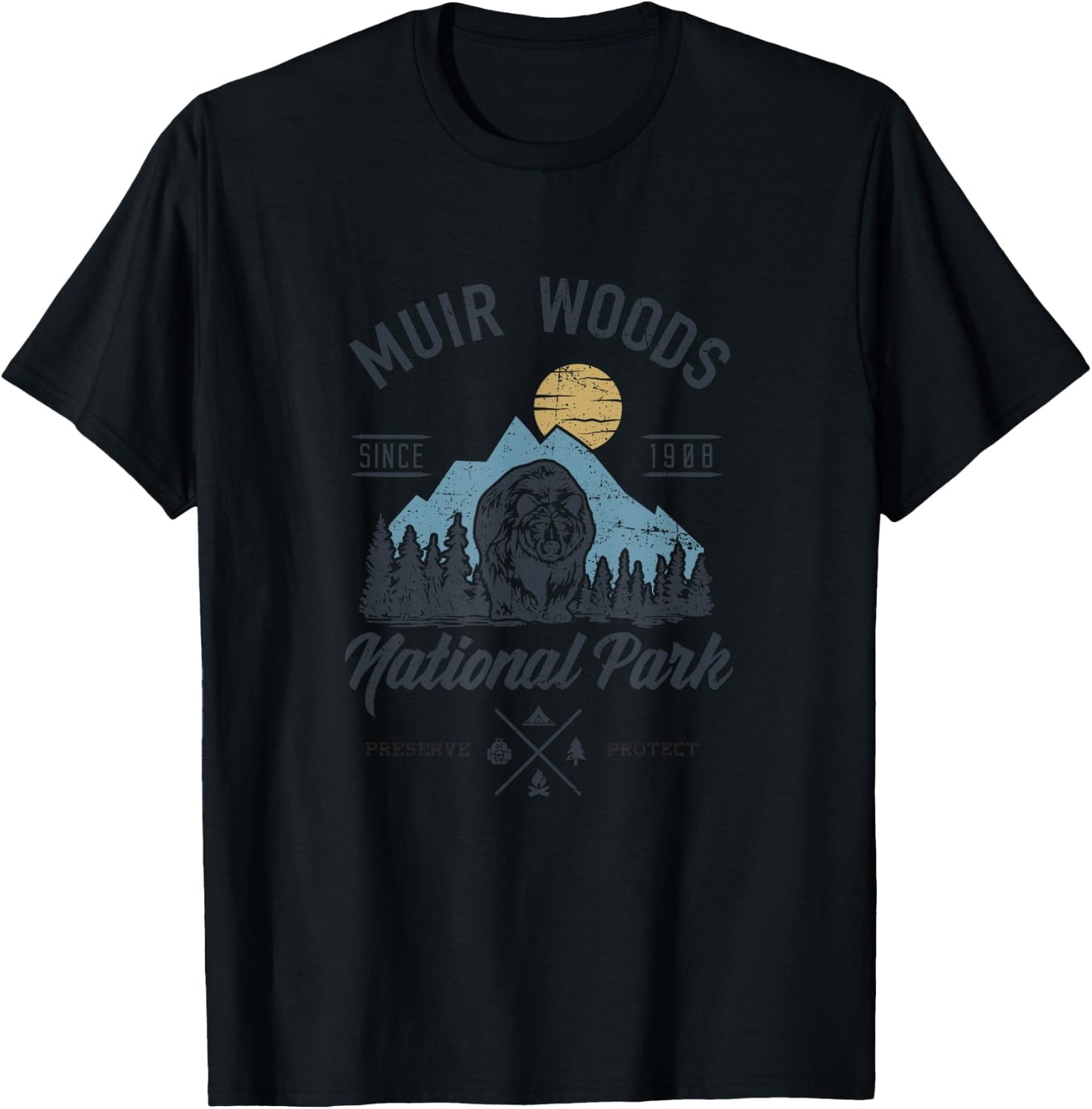Vintage Muir Woods National Park Hiking Camping Shirt T-Shirt - T-Shirt | Black