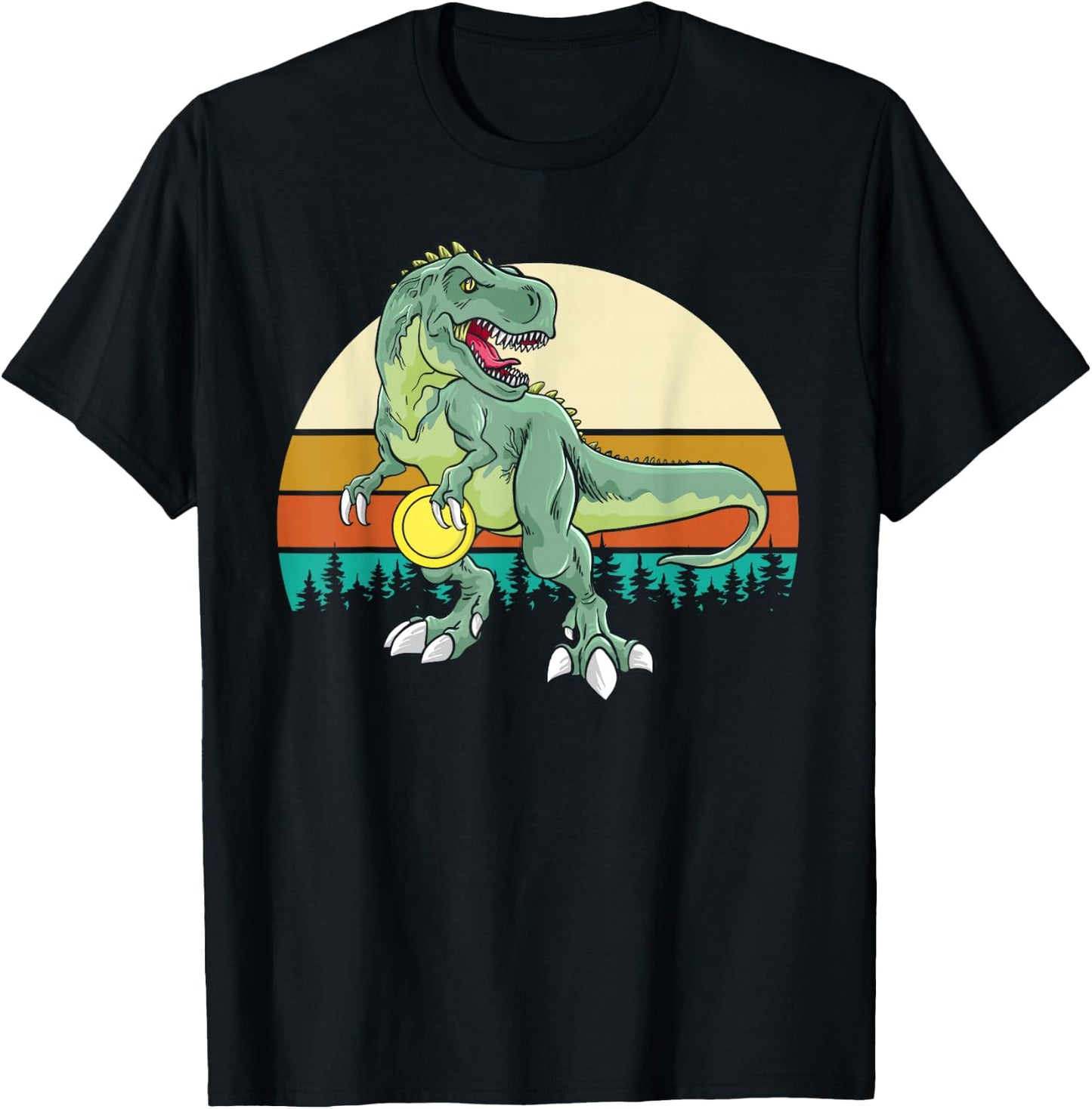 Retro Dino Dinosaur Golfer Gift T Rex Disc Golf T-Shirt - T-Shirt | Black