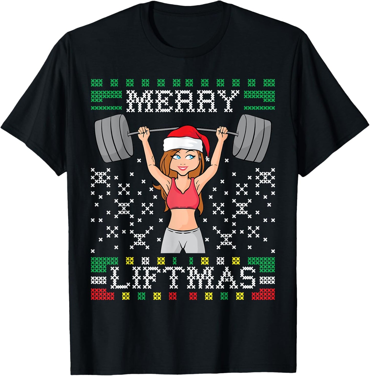 Merry Liftma's Ugly Christmas Sweater Miss Santa Gym Workout T-Shirt - T-Shirt | Black