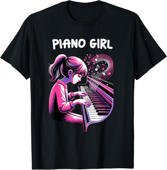 Cute Piano Girl Pianist Keyboard Musician Classical Music T-Shirt - T-Shirt | Black