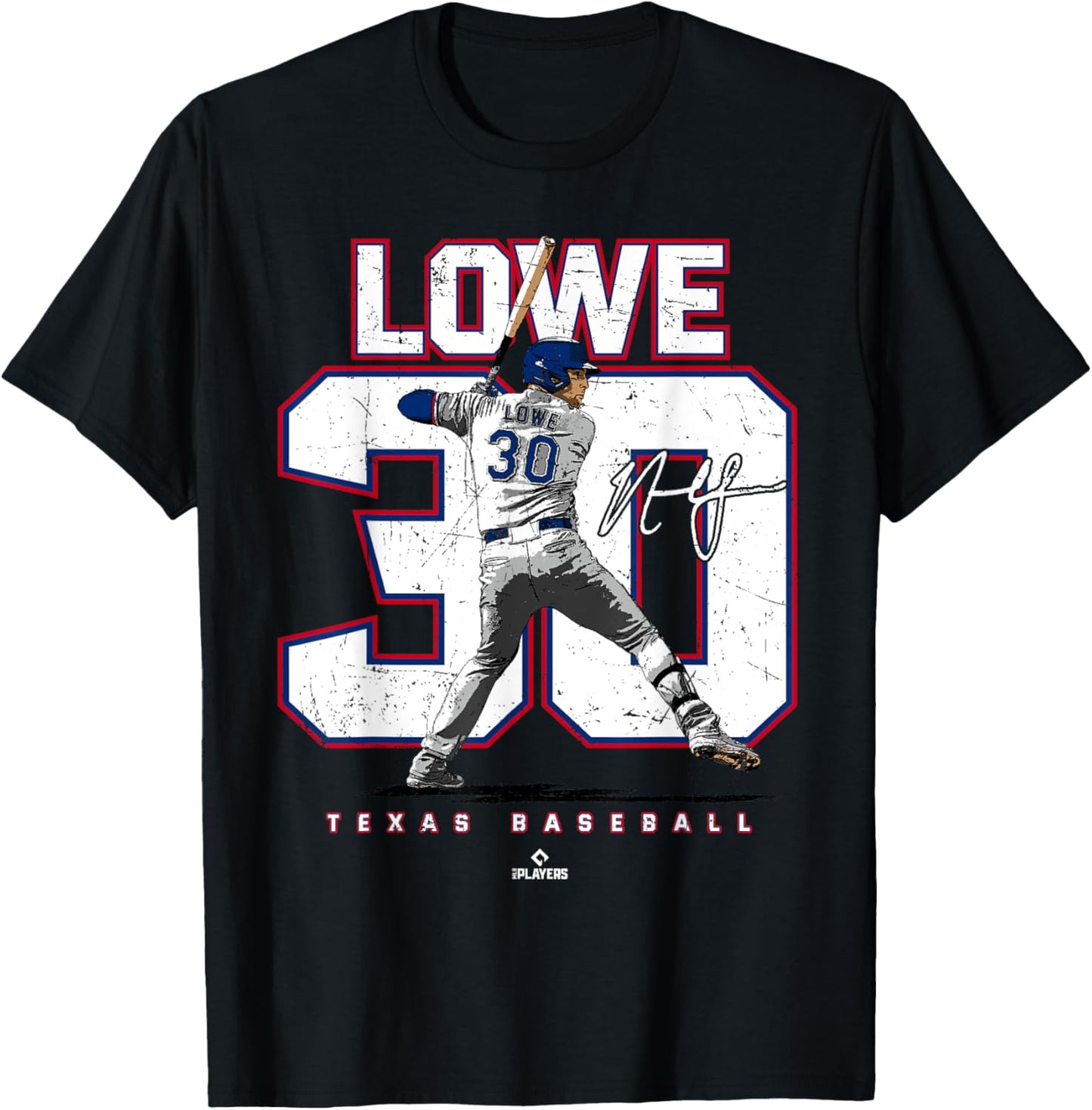 Number and Portrait Nathaniel Lowe Texas MLBPA T-Shirt - T-Shirt | Black