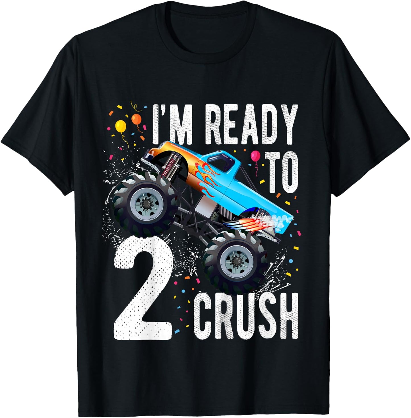 Kids 2nd Birthday Boy Monster Truck 2 Year Old Matching Family T-Shirt - T-Shirt | Black