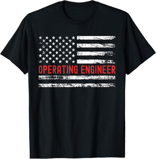 Operating Engineer USA Flag Profession Retro Job Title T-Shirt - T-Shirt | Black