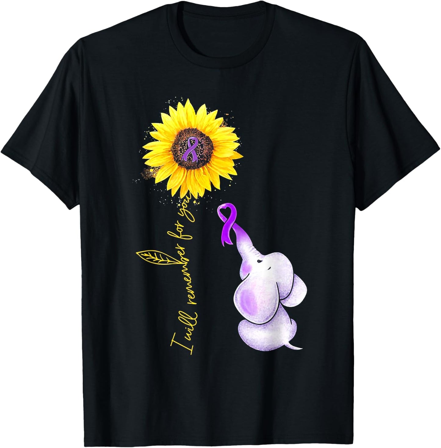 I Will Remember For You Sunflower Elephant Alzheimer T-Shirt - T-Shirt | Black