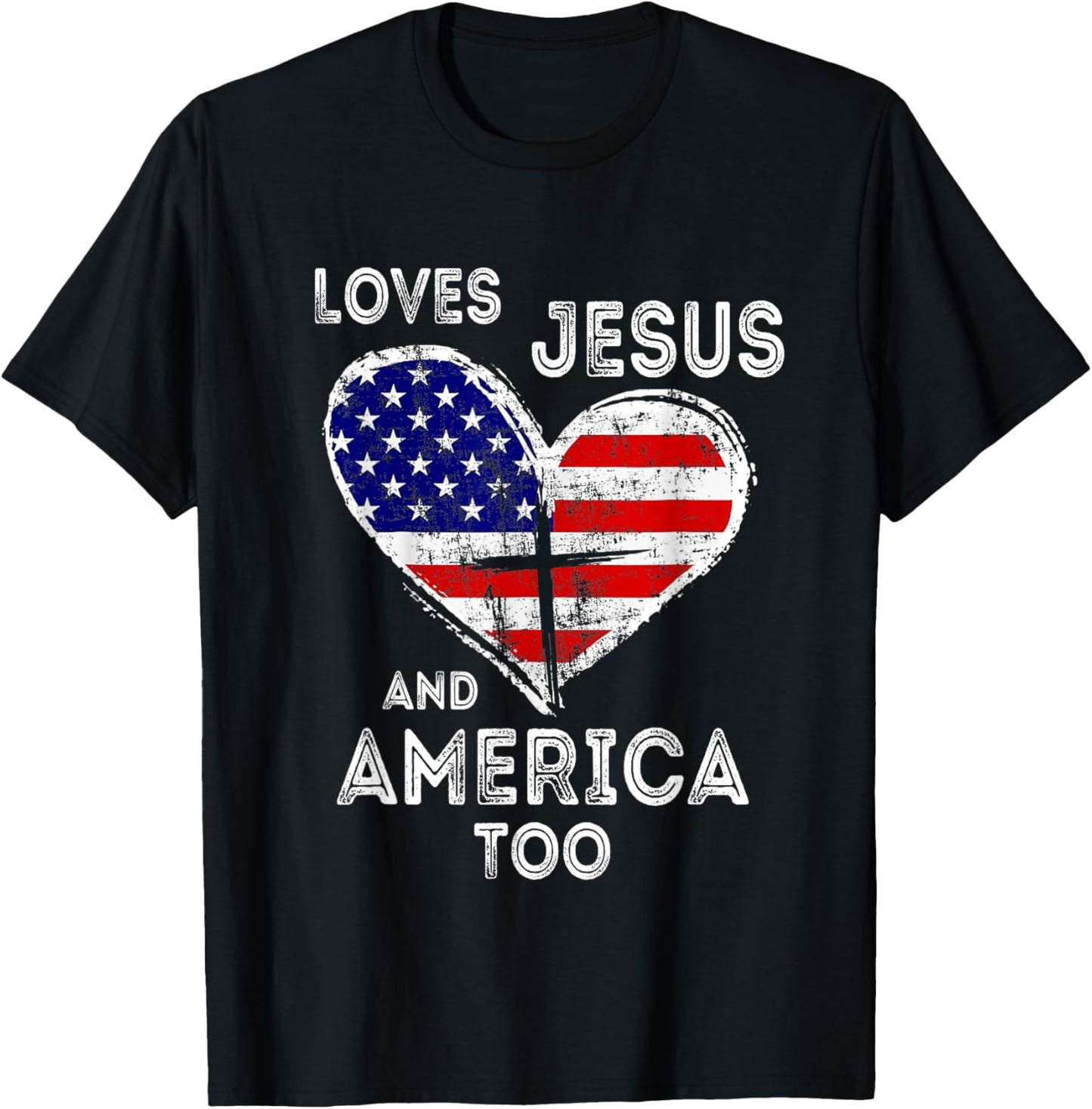 Retro Loves Jesus and America Too God Christian 4th of July T-Shirt - T-Shirt | Black