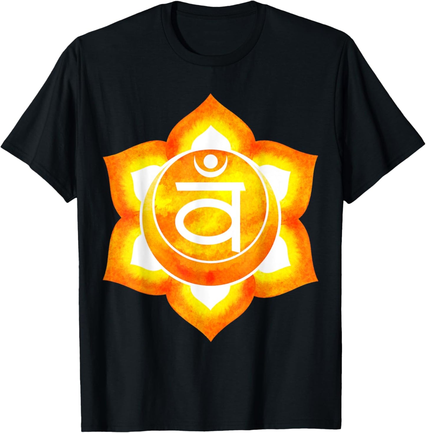 Sacral Chakra Orange Watercolor Om Mandala Lotus T-Shirt - T-Shirt | Black