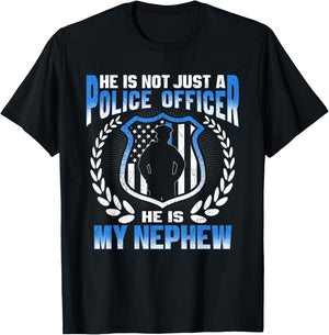 My Nephew Is A Brave Police Officer Proud Police Aunt Uncle T-Shirt - T-Shirt | Black