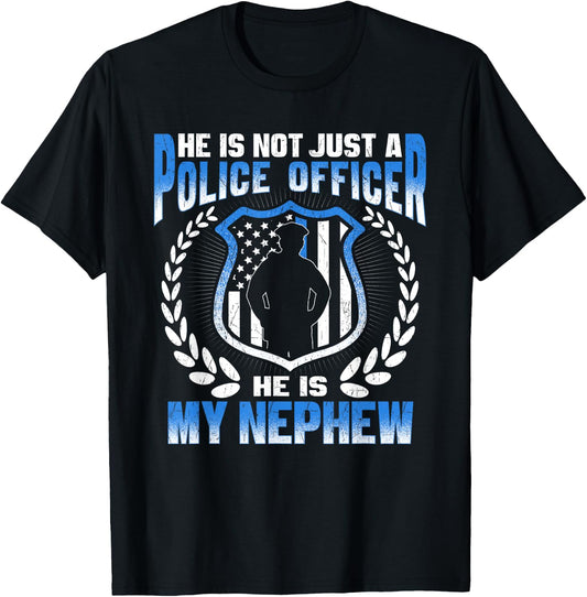 My Nephew Is A Brave Police Officer Proud Police Aunt Uncle T-Shirt - T-Shirt | Black