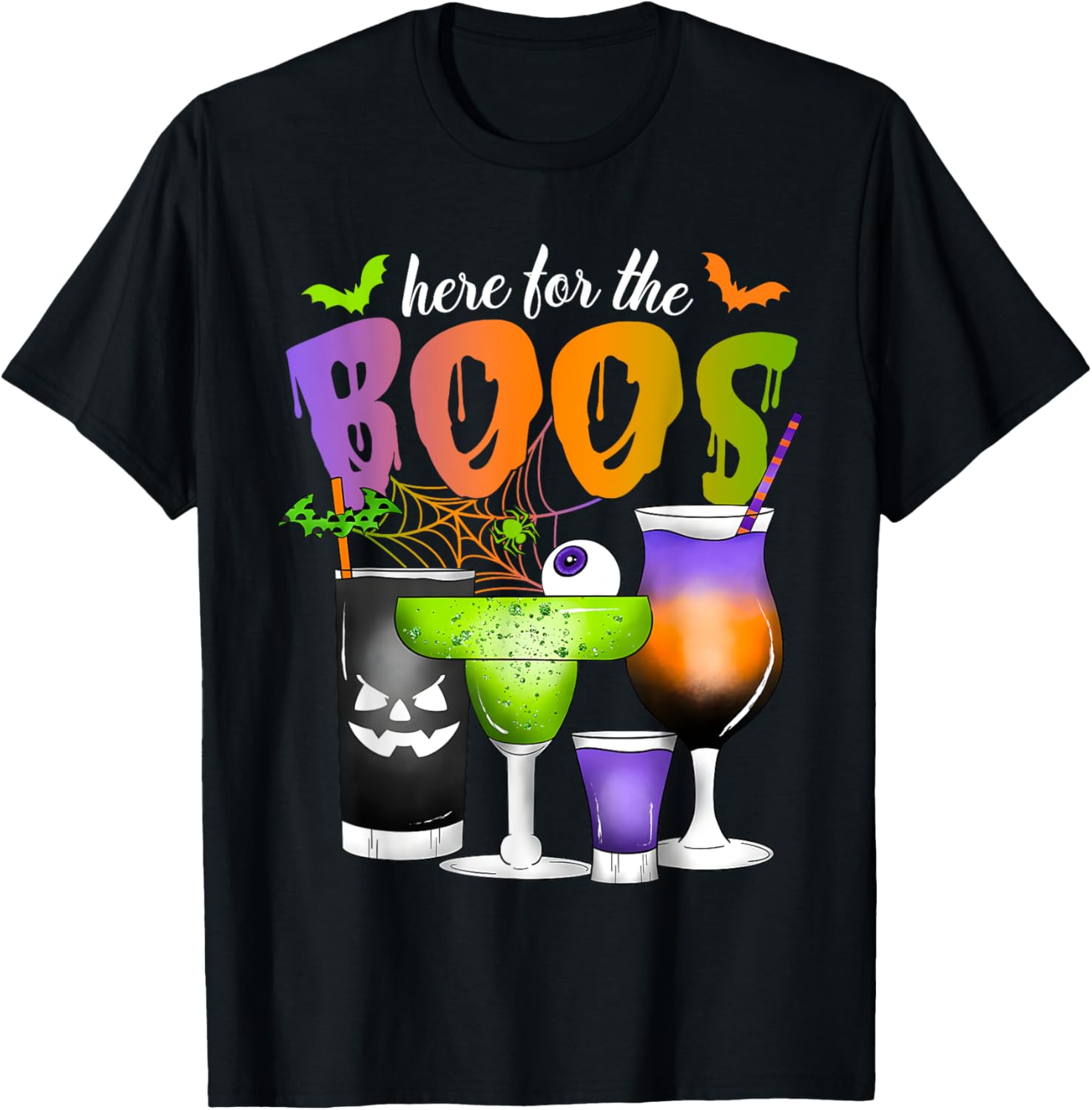 Here For The Boos Halloween Scary Glasses Drinking Spooky T-Shirt - T-Shirt | Black