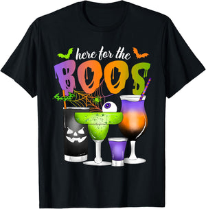 Here For The Boos Halloween Scary Glasses Drinking Spooky T-Shirt - T-Shirt | Black