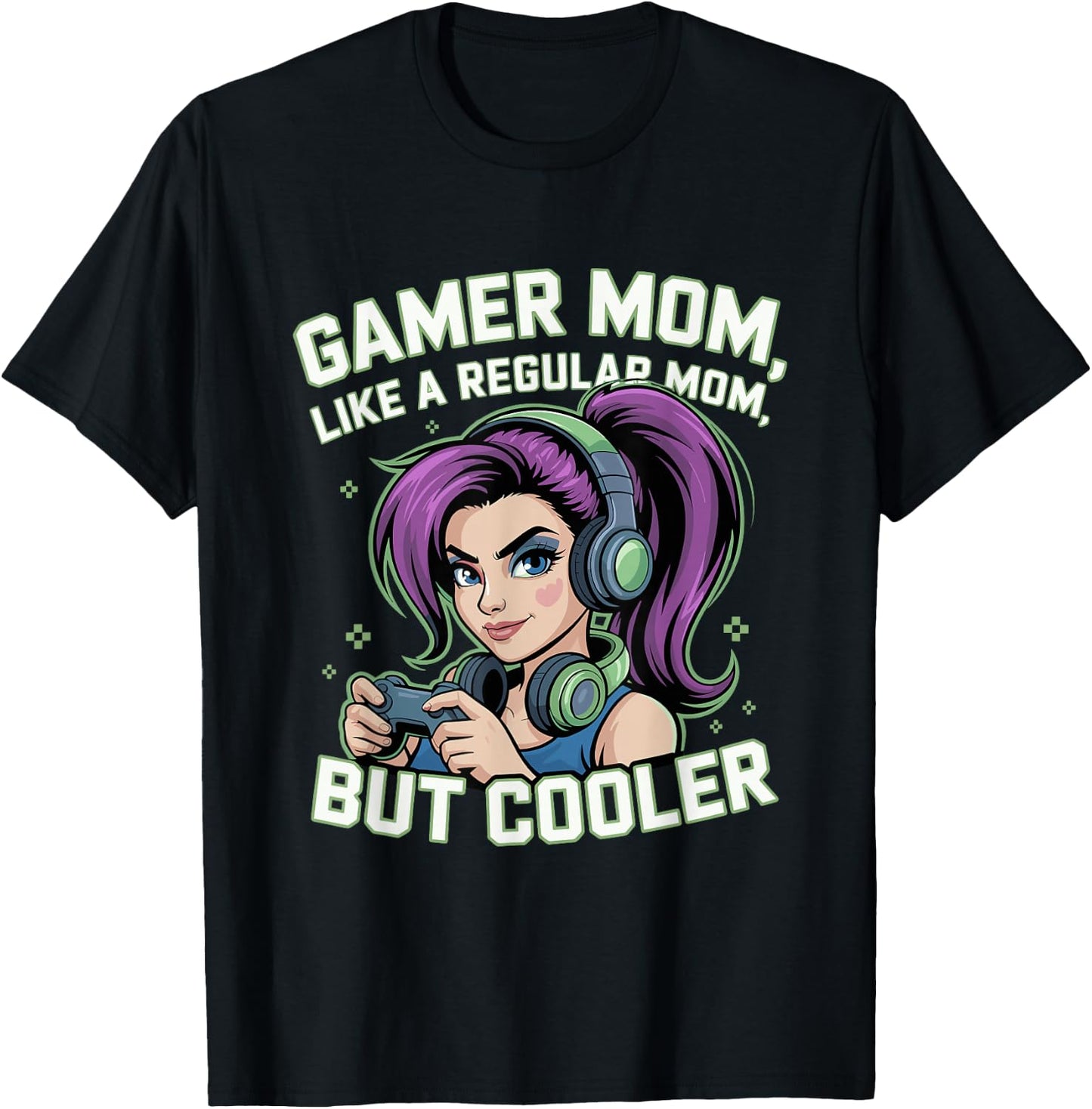 Gaming Mom Gift Mothers Day Cute Purple Hair Gamer Girls T-Shirt - T-Shirt | Black
