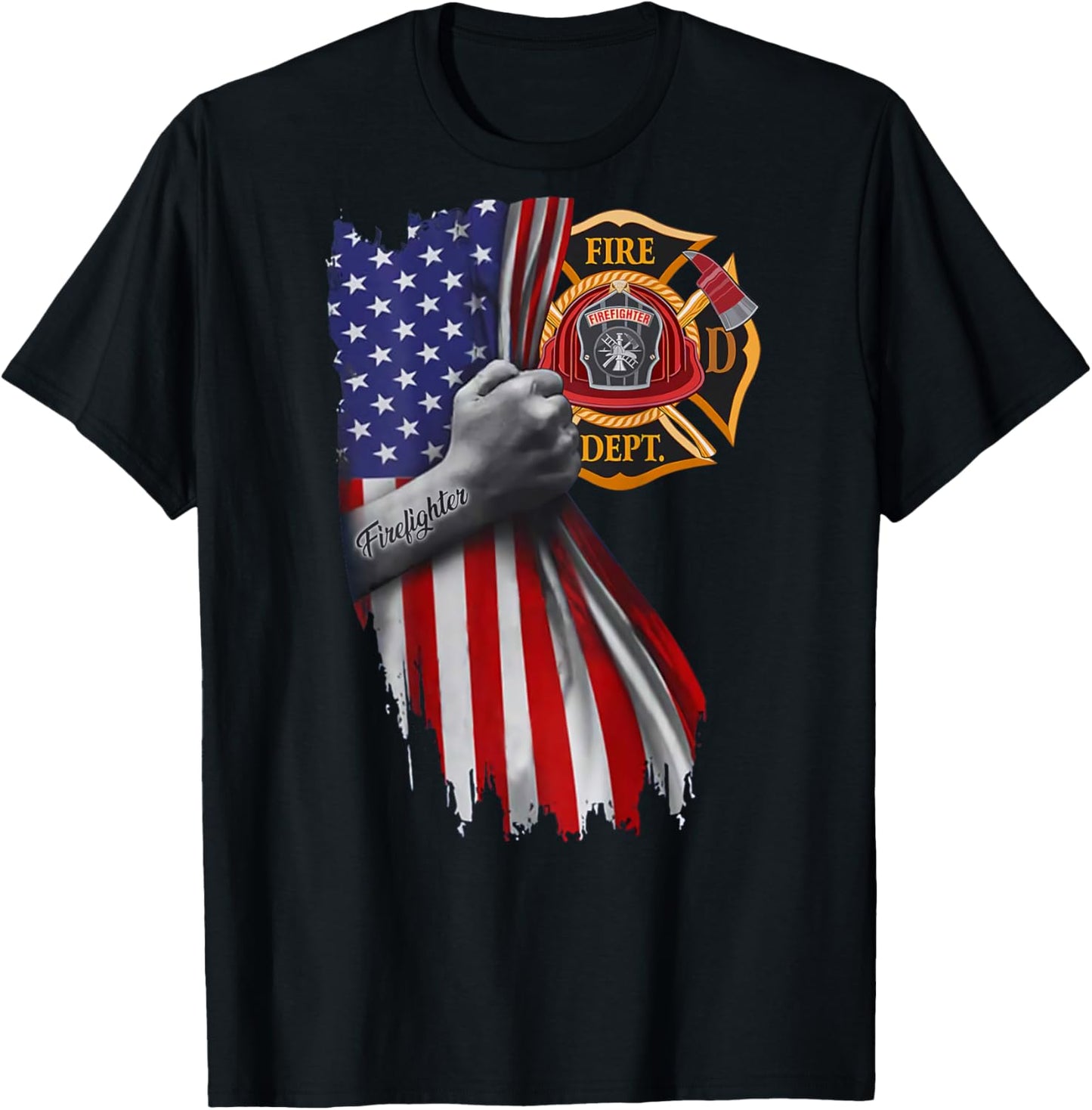 Firefighter american flag T-Shirt - T-Shirt | Black