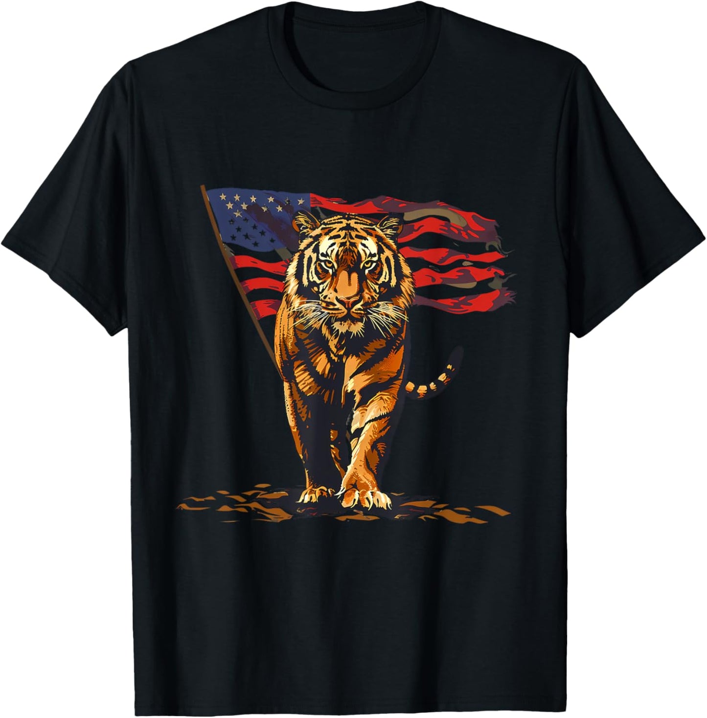 4th Of July Tiger Patriotic American Flag Fourth Of July USA Women Kids Men T-Shirt - T-Shirt | Black