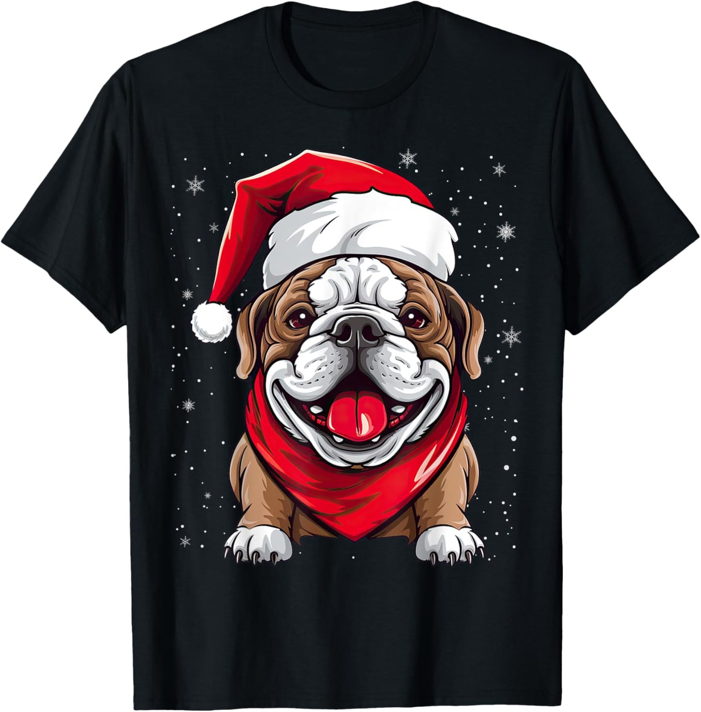 English Bulldog Santa Hat Christmas Party Women Kids T-Shirt - T-Shirt | Black
