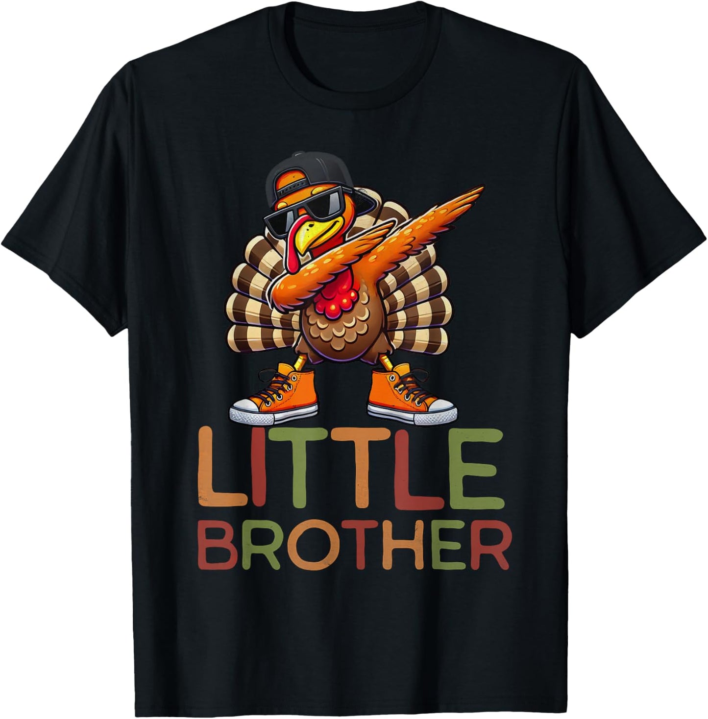 Little Brothers Thanksgiving Retro Dabbing Turkey Kids Boys T-Shirt - T-Shirt | Black