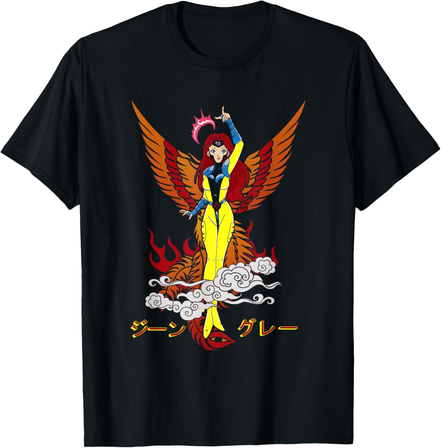 Marvel X-Men Manga Style Jean Grey Phoenix Retro Portrait T-Shirt - T-Shirt | Black