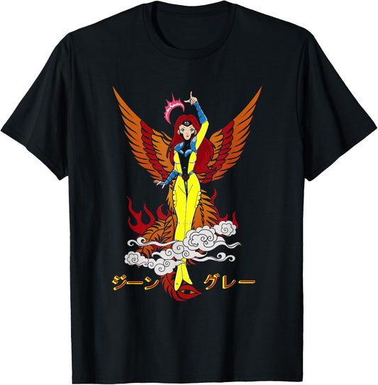 Marvel X-Men Manga Style Jean Grey Phoenix Retro Portrait T-Shirt - T-Shirt | Black