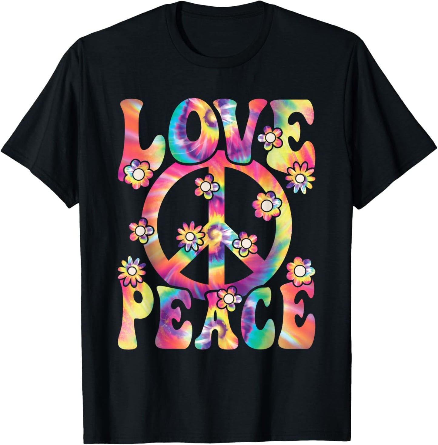 Love Peace Sign 60s 70s Outfit Hippie Costume Women Girls T-Shirt - T-Shirt | Black