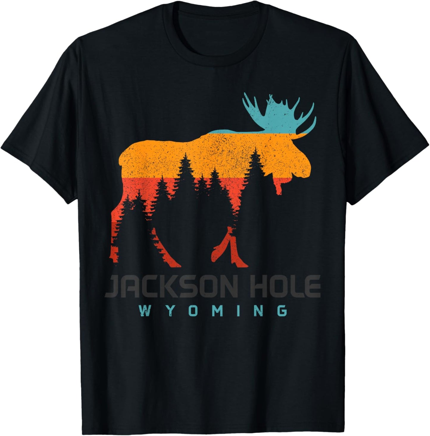 Jackson Hole Wyoming Vintage Moose Souvenir Pride Vintage T-Shirt - T-Shirt | Black