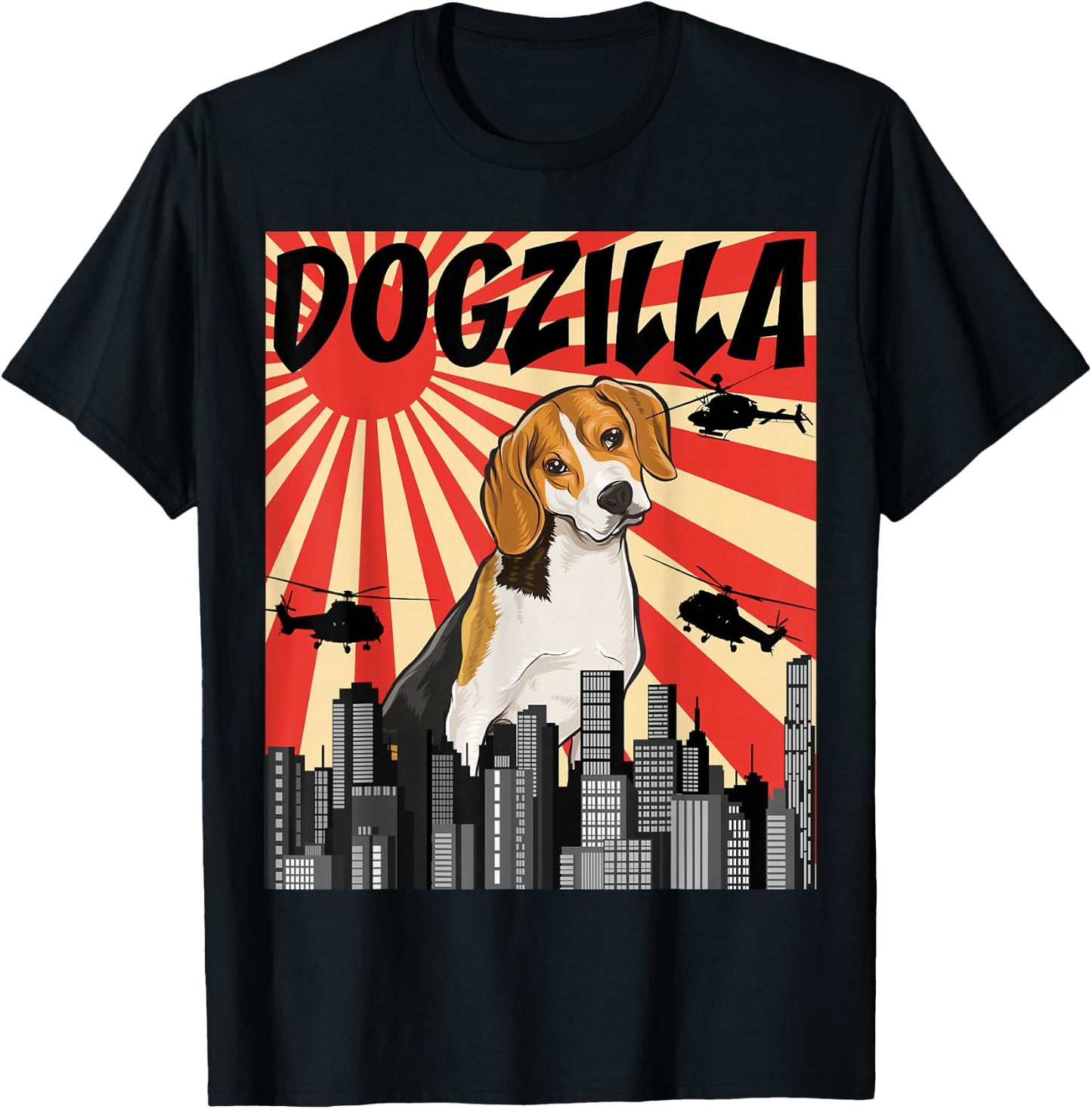 Funny Retro Japanese Dogzilla Beagle T-Shirt - T-Shirt | Black