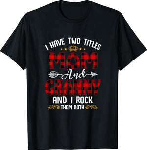 I Have Two Titles Mom And Granny Christmas Xmas Red Plaid T-Shirt - T-Shirt | Black