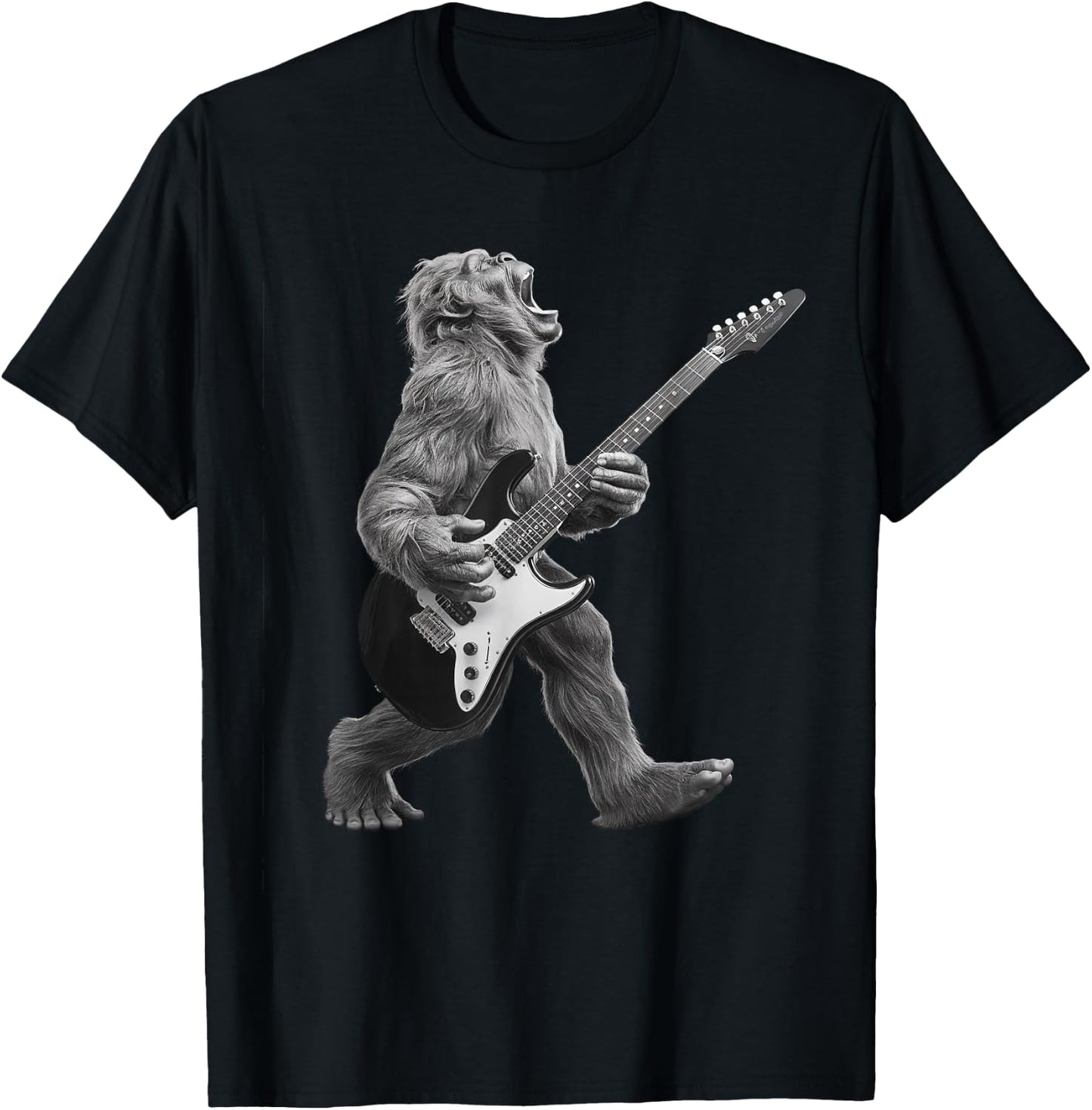 Bigfoot Playing Guitar Rock and Roll Gifts Women Kid T-Shirt - T-Shirt | Black