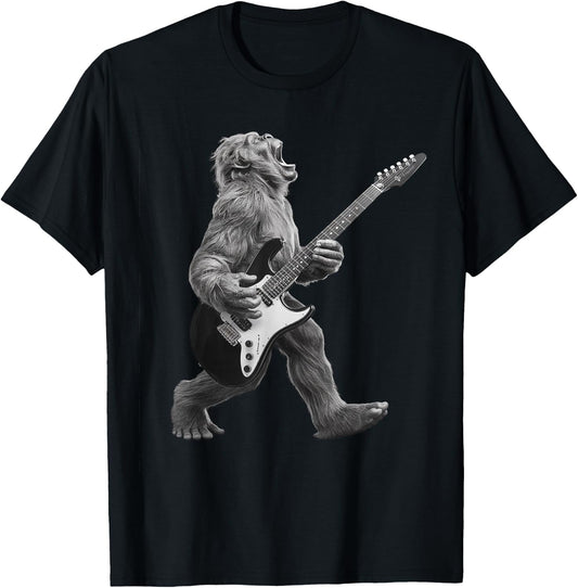 Bigfoot Playing Guitar Rock and Roll Gifts Women Kid T-Shirt - T-Shirt | Black