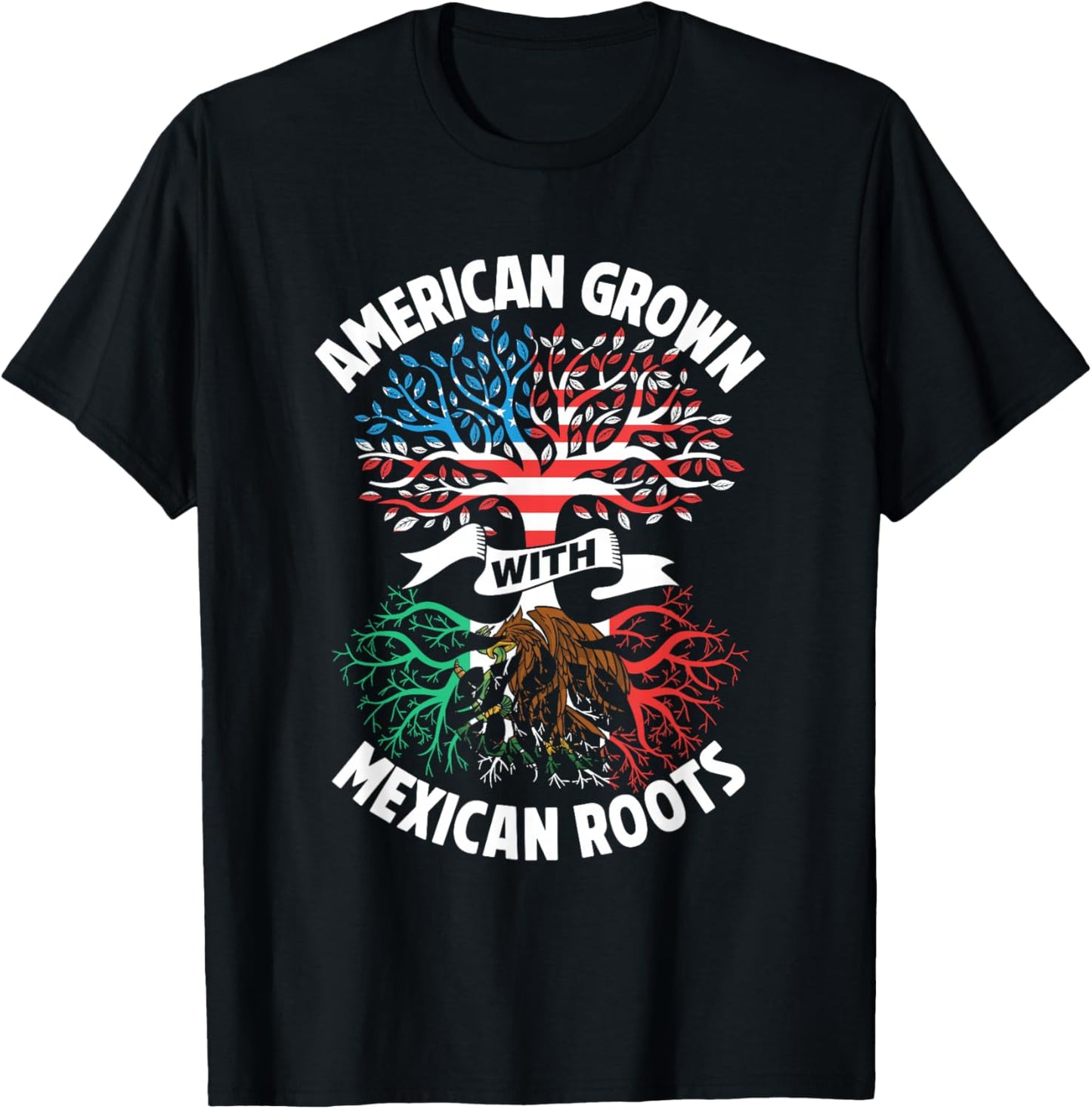 American Grown with Mexican Roots Mexico Us Mexican American T-Shirt - T-Shirt | Black