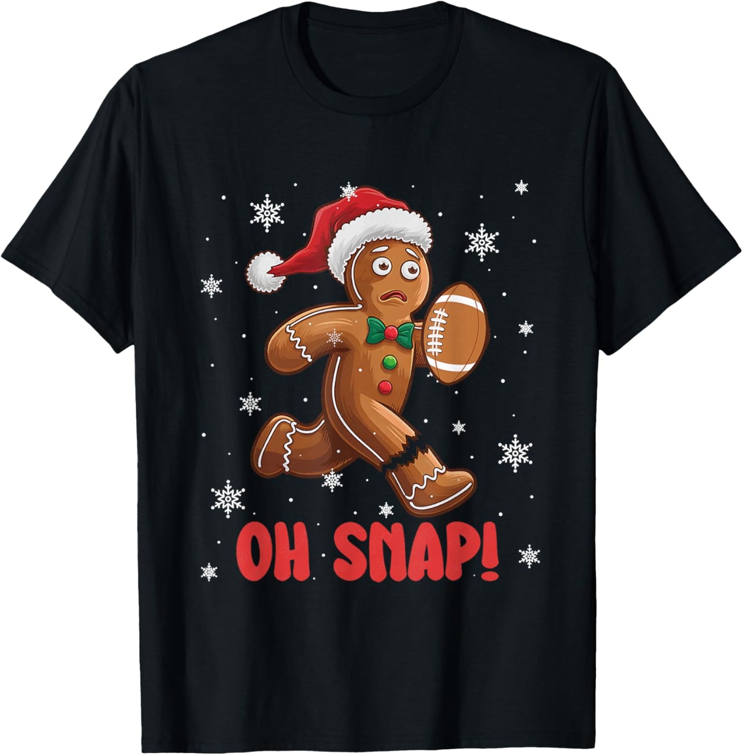 Oh Snap Gingerbread Man American Football Christmas T-Shirt - T-Shirt | Black