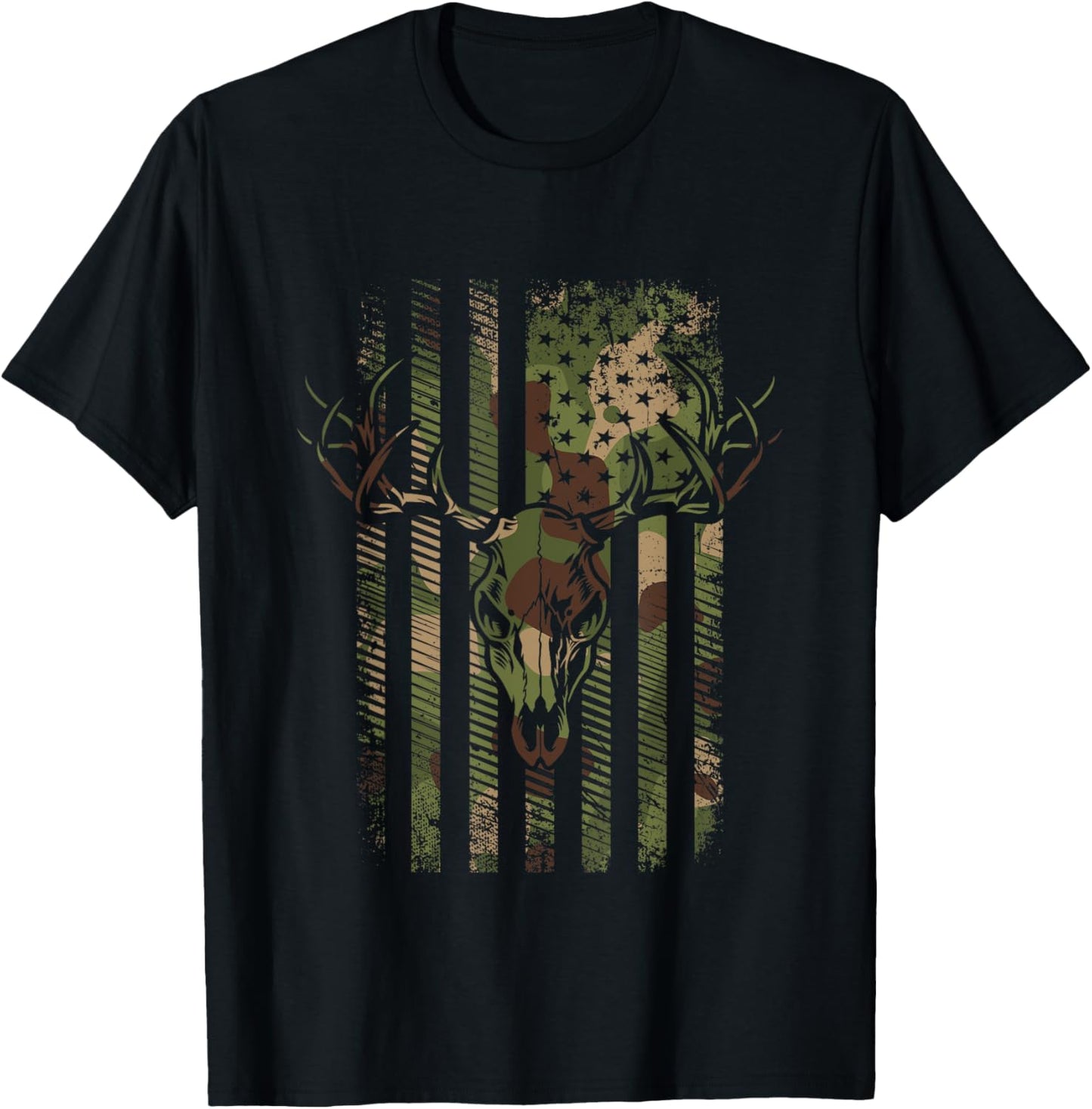 American Flag Camouflage Outdoor Antlers Deer Women Kids Men T-Shirt - T-Shirt | Black