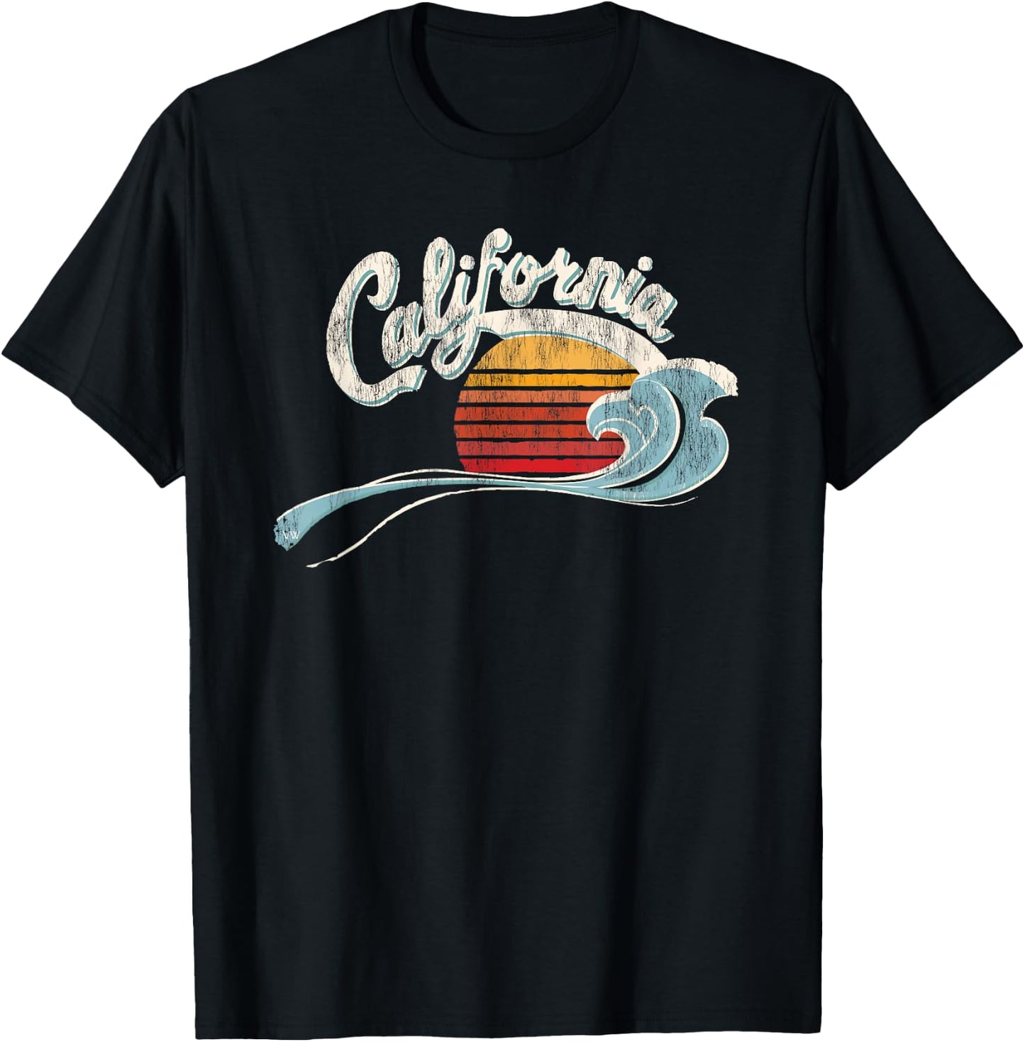 Vintage Surfer - 70's Graphic Sunset - California T-Shirt - T-Shirt | Black