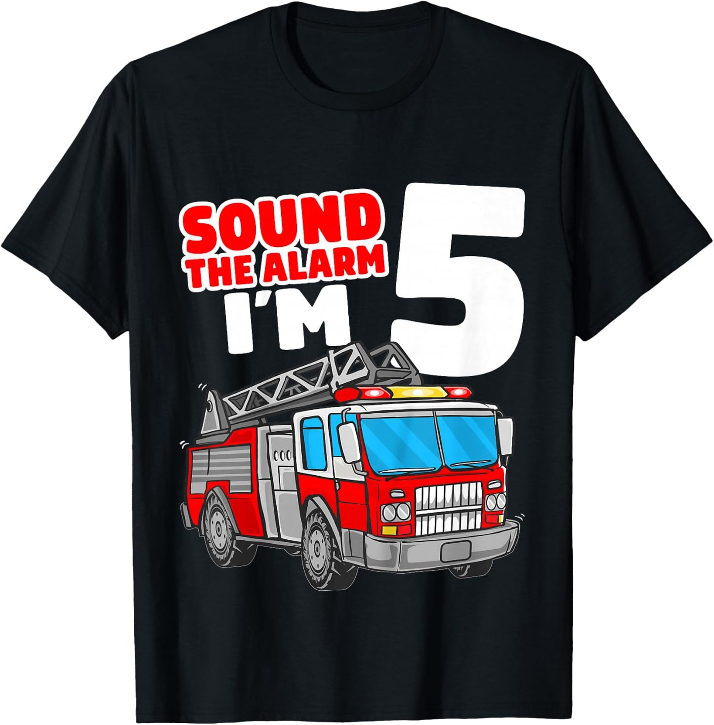 Kids Fire Truck 5 Year Old Firefighter Five 5th Birthday Boy T-Shirt - T-Shirt | Black