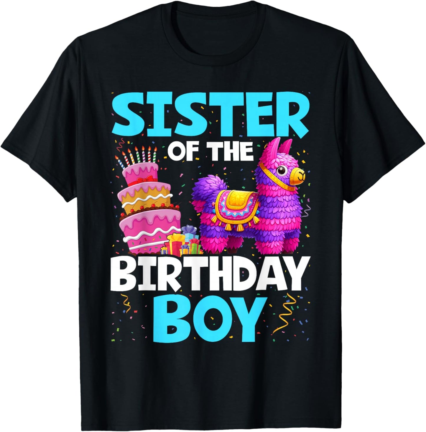 Sister Of The Birthday Boy Llama Family Party Decorations T-Shirt - T-Shirt | Black