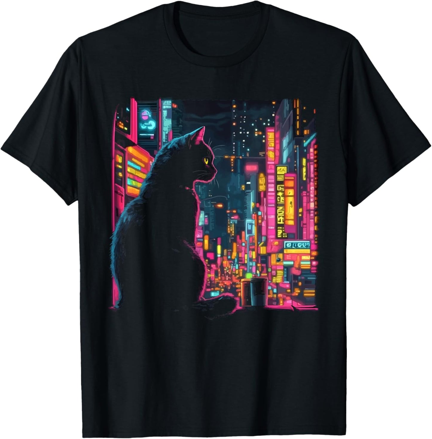 Cyberpunk Cat Kitty Meow Animal Pet Future Science Fiction T-Shirt - T-Shirt | Black