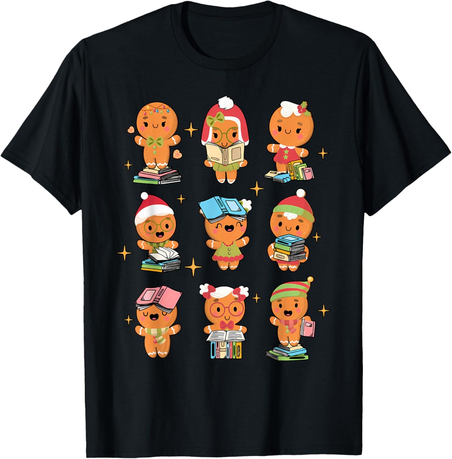 Teacher Christmas Reading Book Gingerbread Man Book Lovers T-Shirt - T-Shirt | Black