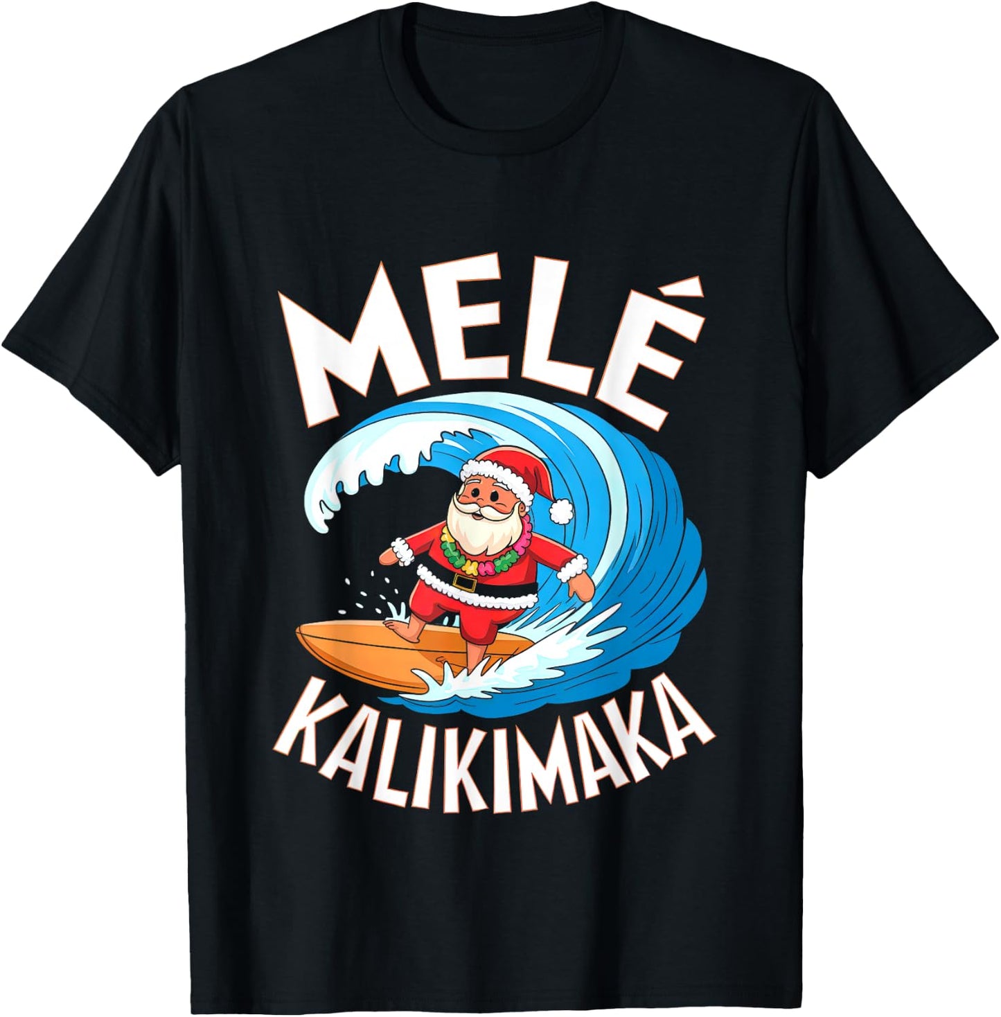 Mele Kalikimaka Surfing Santa Xmas T-Shirt - T-Shirt | Black
